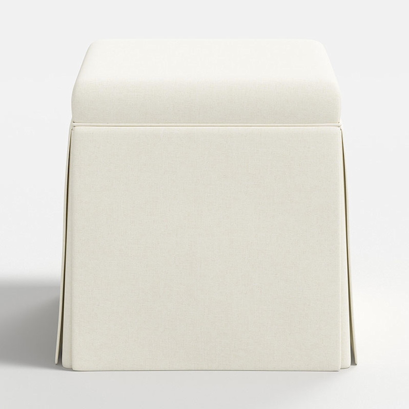 Textured Linen Skirted Storage Ottoman - White,White