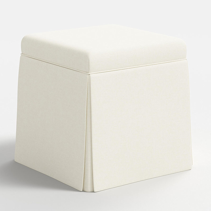 Textured Linen Skirted Storage Ottoman