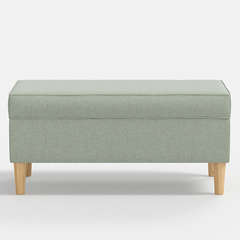 Textured Linen Storage Bench,Seafoam