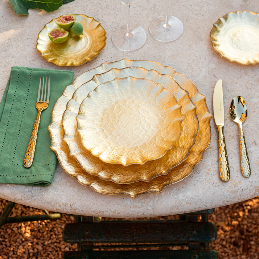 Baroque Glass Dinner Plate,Gold
