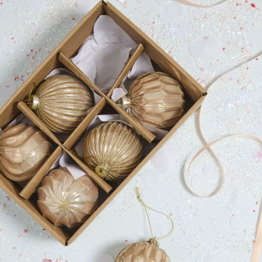 Glass Metallic Ornaments, Set of 6 - Gold,Gold