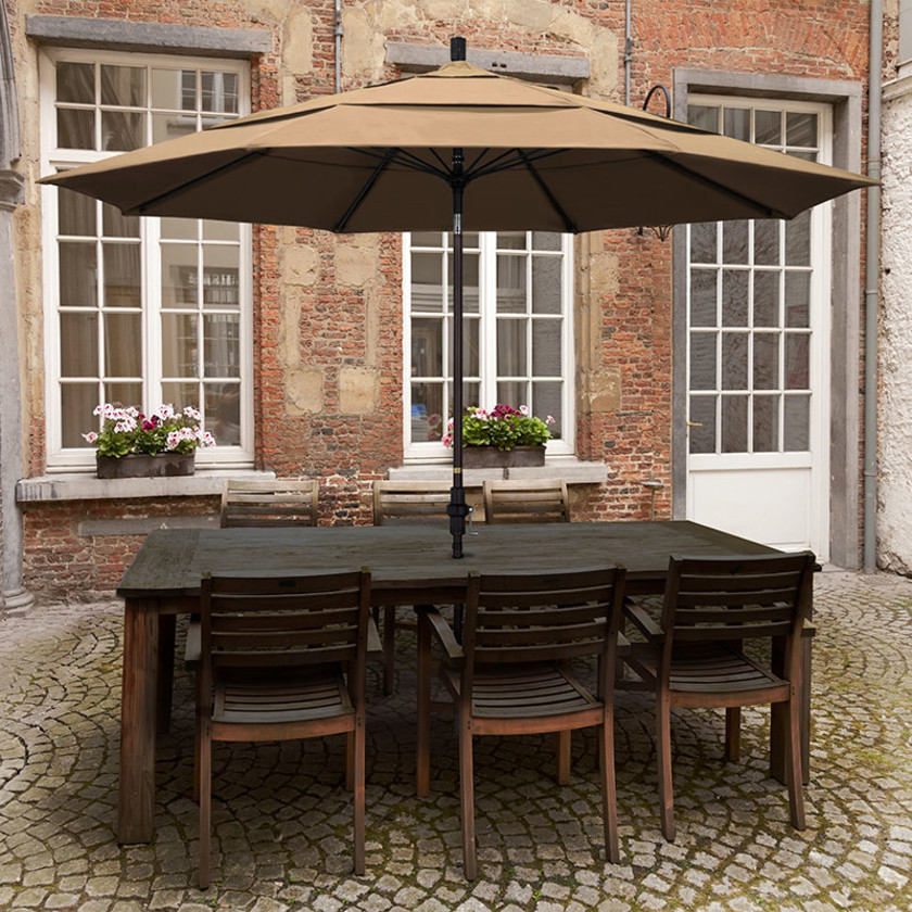 Round Outdoor Patio Umbrella, Fiberglass with Twist Tilt - Bronze Finish, Antique Beige, 7.5',Antique Beige