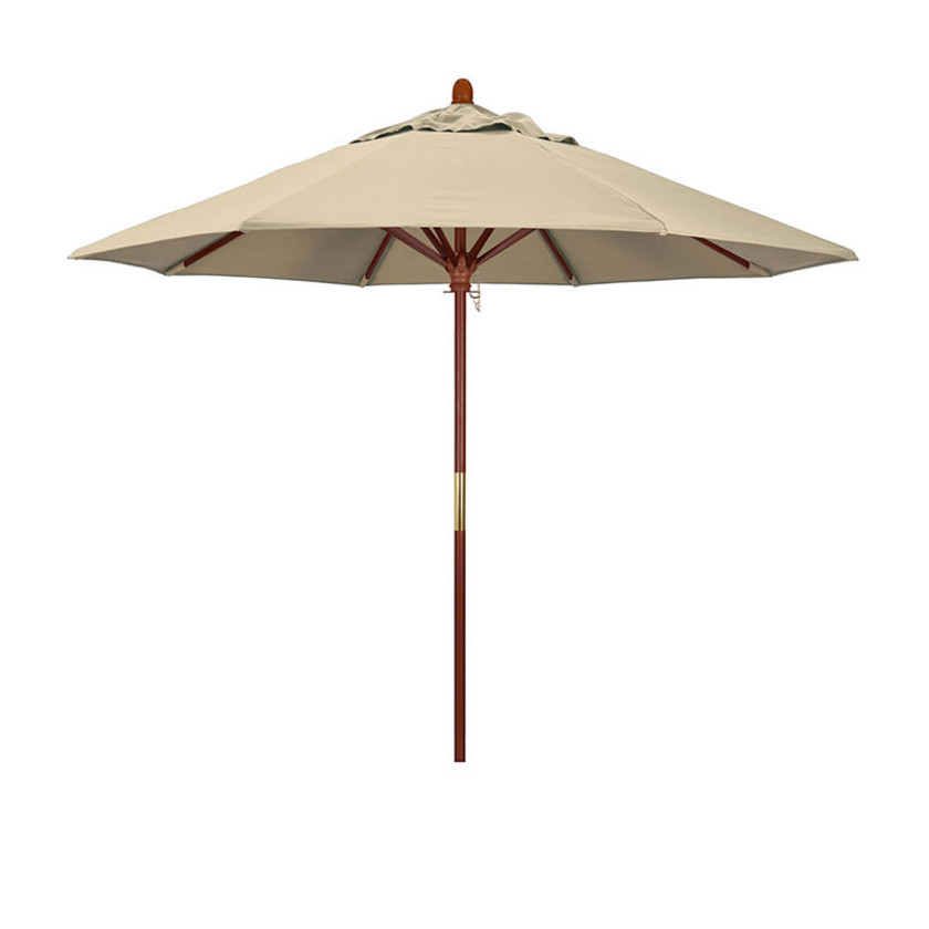 Round Outdoor Patio Umbrella, Wood with Manual Lift