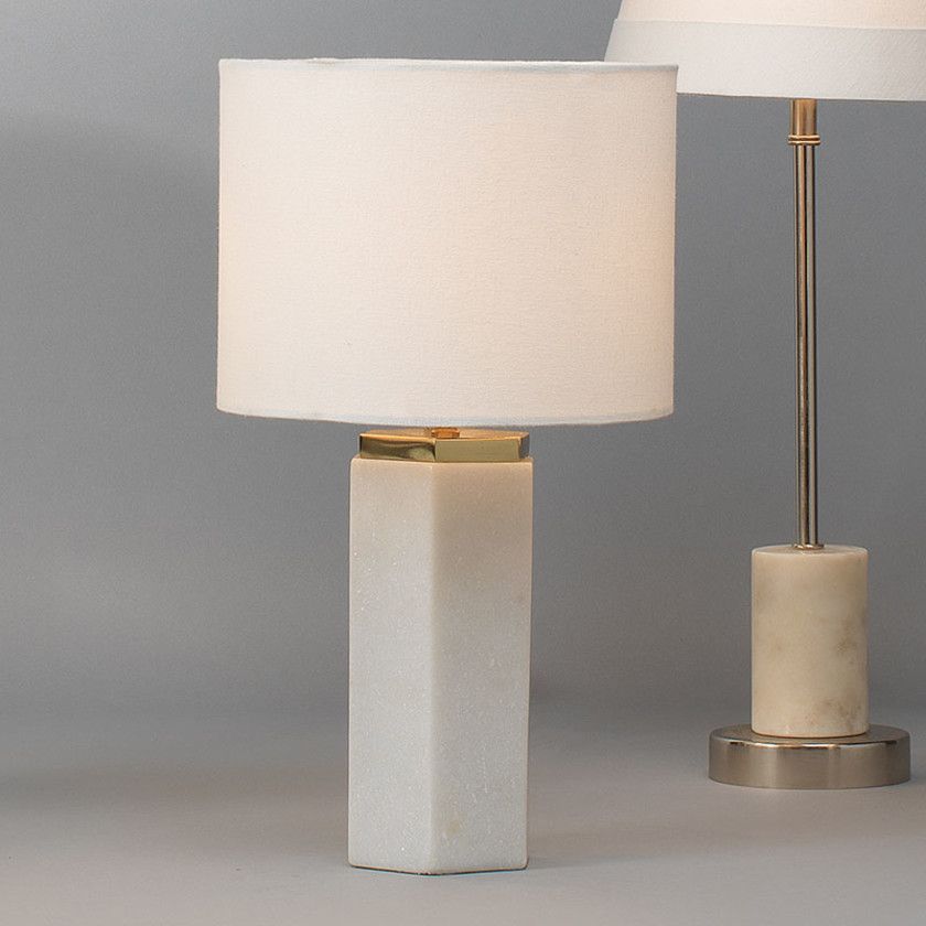 Marble Hex Column Table Lamp - White,White