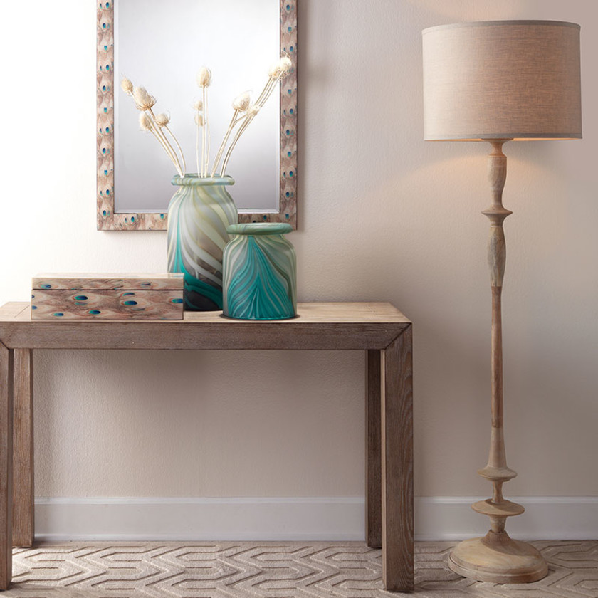 Turned wood floor lamp top