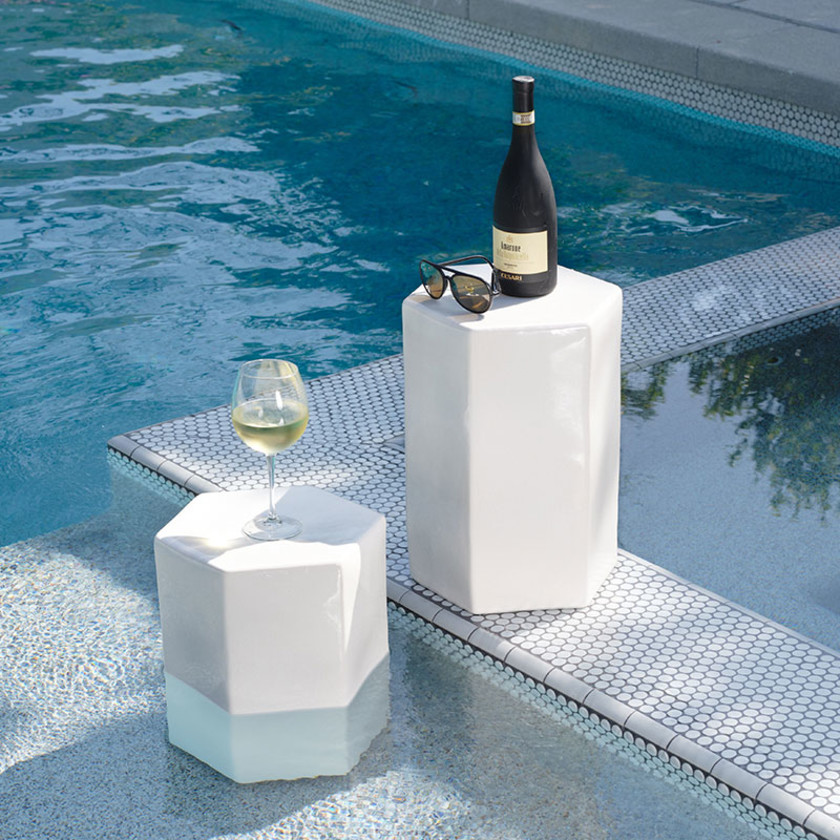 Ceramic Hexagon Side Table - White,White