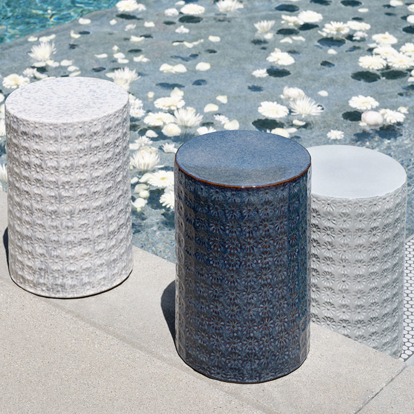 Ceramic Flower Side Table -  Light Blue,Light Blue