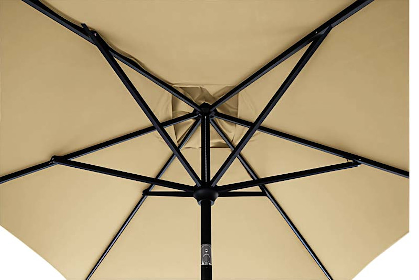 8' x 10' Rectangular Outdoor Patio Umbrella, Aluminum with Auto Tilt and Crank Lift - Antique Beige,Antique Beige