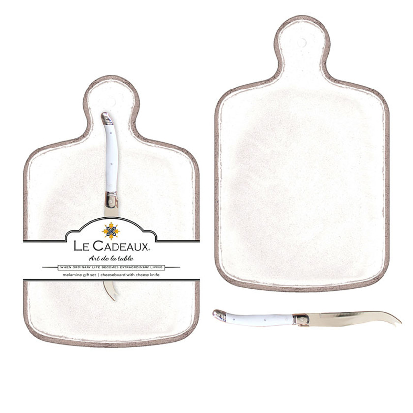 Rustica Antique White Melamine Cheese Board with Laguiole Cheese Knife - White,White