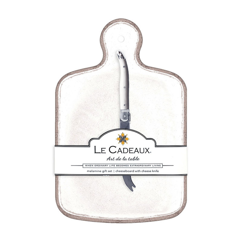 Rustica Antique White Melamine Cheese Board with Laguiole Cheese Knife