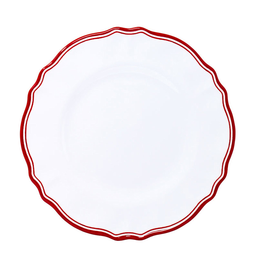 Maison Melamine Dinner Plates, Set of 4,White/Red