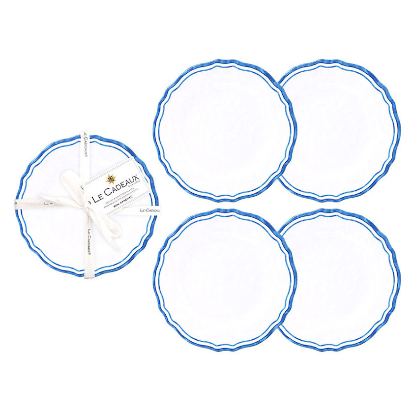 Maison Melamine Appetizer Plates, Set of 4 - White/Blue,White/Blue