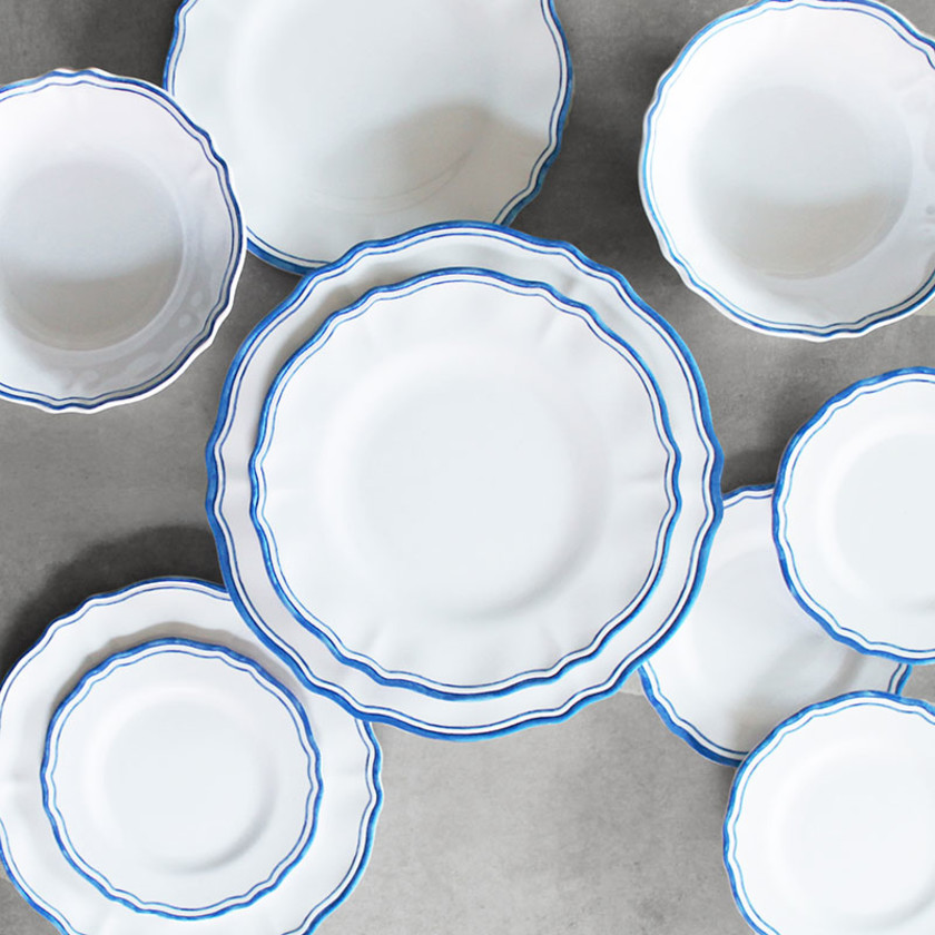Maison Melamine Oval Serving Platter - White/Blue,White/Blue