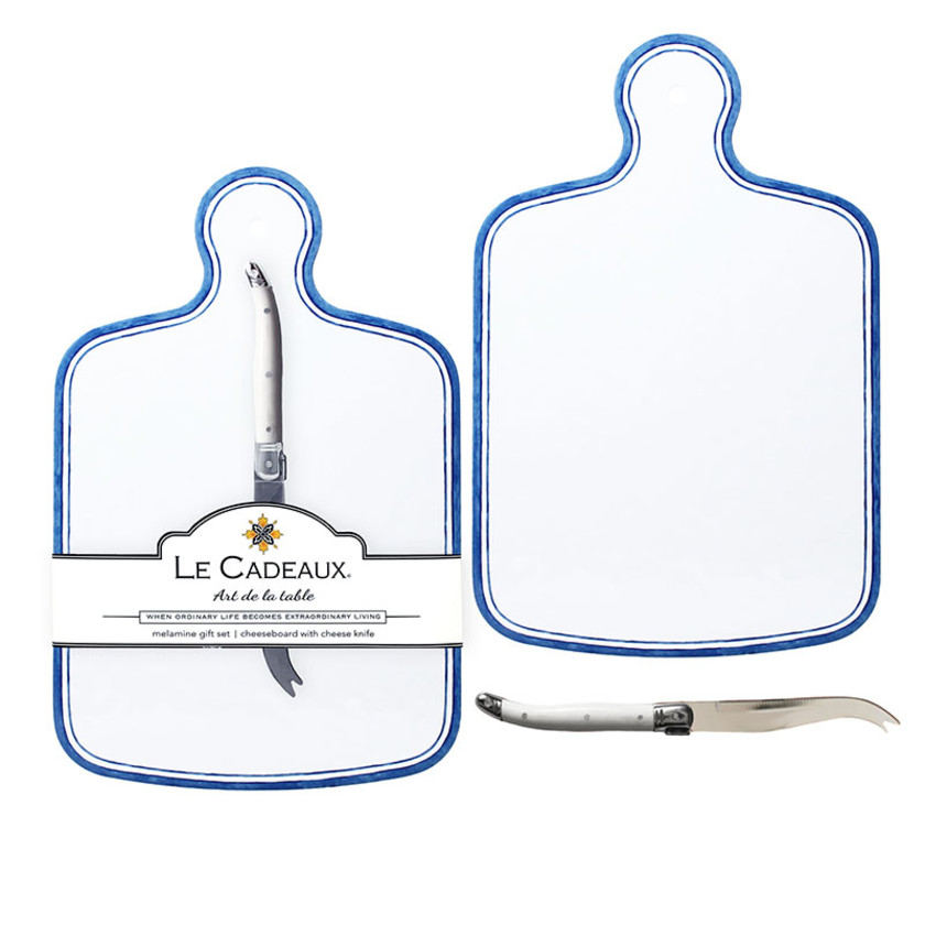 Maison Melamine Cheese Board with Laguiole Cheese Knife - White/Blue,White/Blue