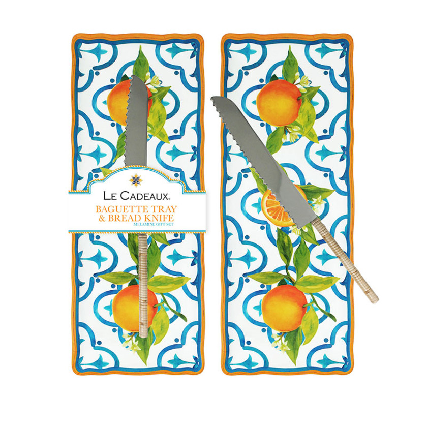 Valencia Melamine Baguette Tray with Laguiole Bread Knife,Valencia