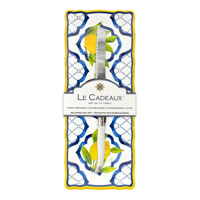 Citrus Melamine Baguette Tray with Laguiole Bread Knife