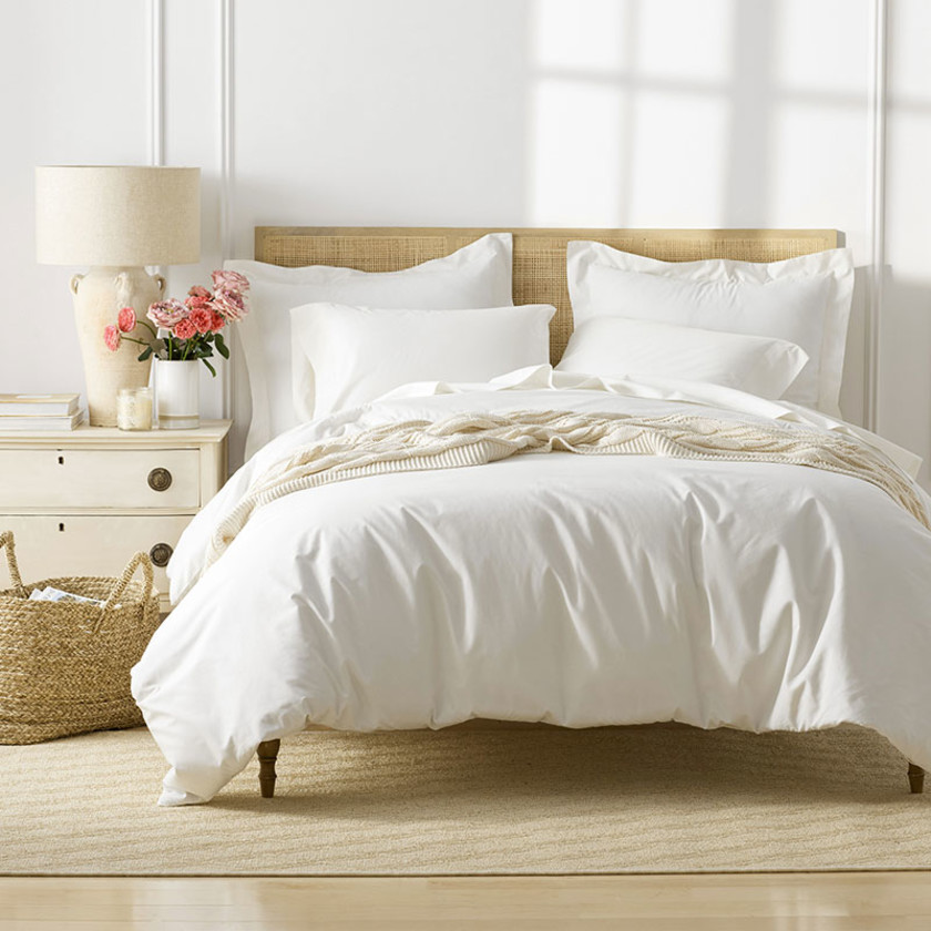 Premium Cool Supima® Cotton Percale Bed Sheet Set - Cream, Twin,Cream