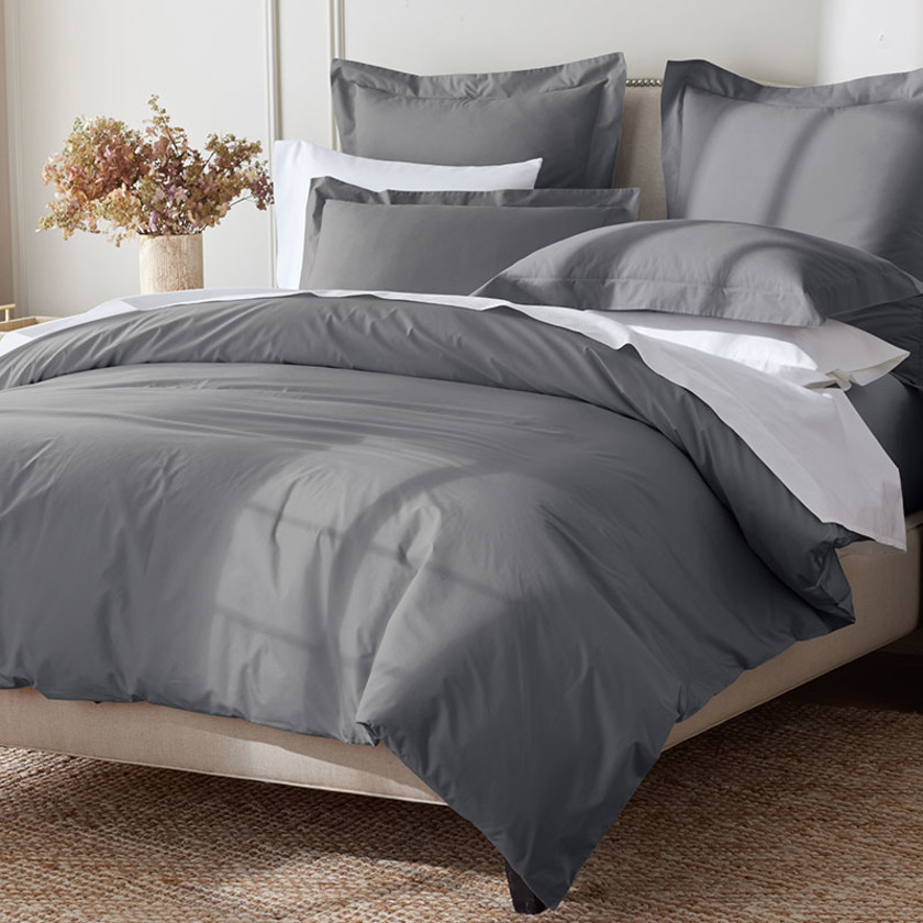 Premium Cool Supima® Cotton Percale Fitted Bed Sheet - Pewter, Full,Pewter