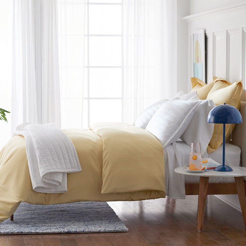 Premium Smooth Supima® Cotton Wrinkle-Free Sateen Deep Pocket Flat Bed Sheet - Cornsilk, Cal King,Cornsilk