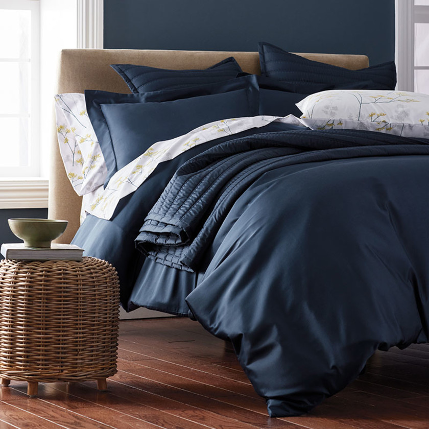 Premium Smooth Supima® Cotton Wrinkle-Free Sateen Deep Pocket Flat Bed Sheet - Midnight Blue, King/Cal King,Midnight Blue