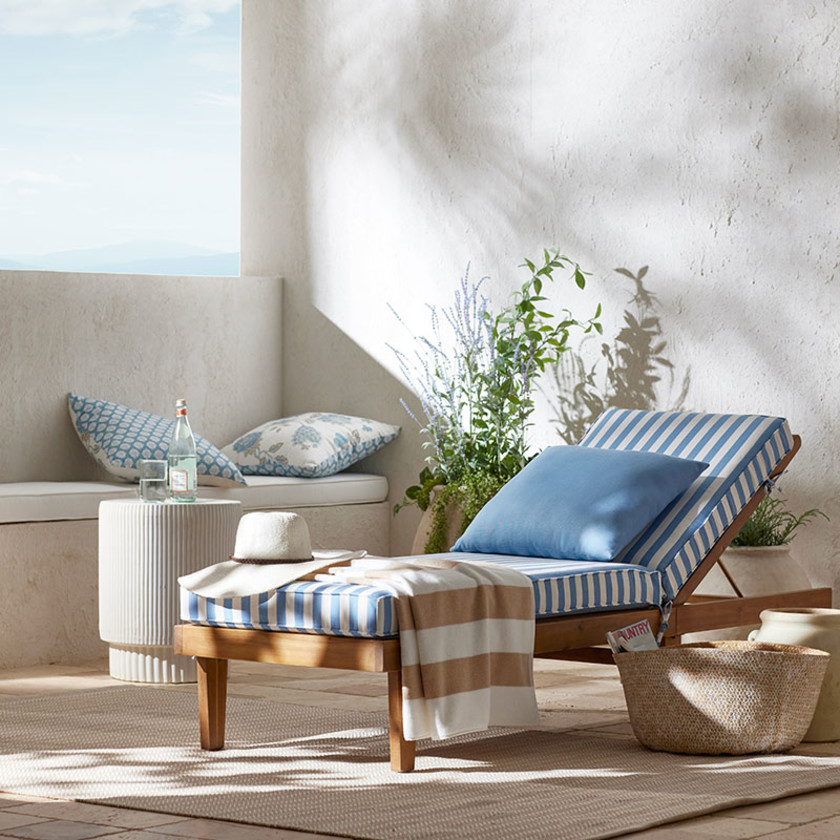 Chaise Lounge Cushion - Narrow Stripe Air Blue, Standard,Narrow Stripe Air Blue