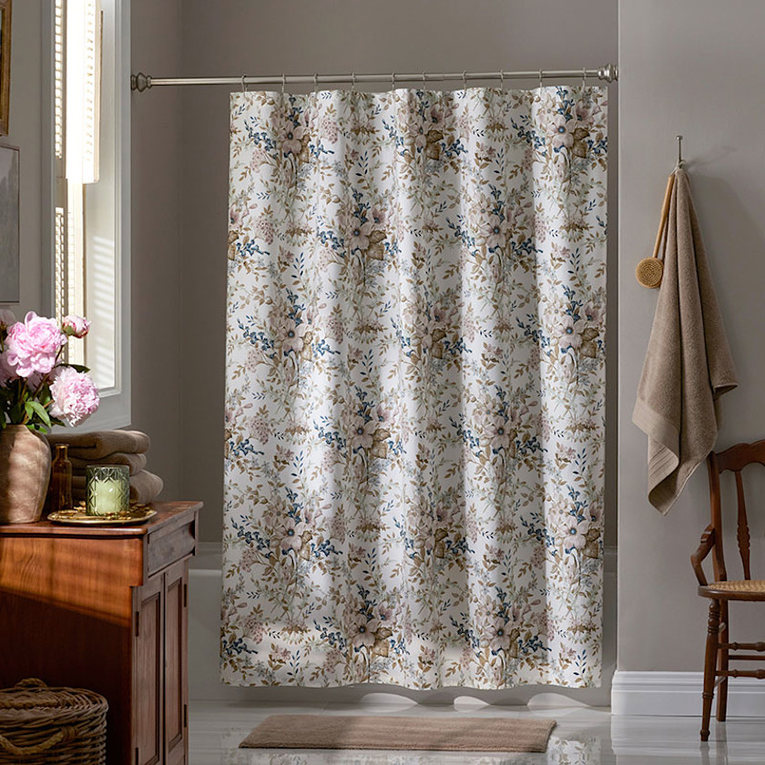Blooming Floret Garment Washed Cotton Percale Shower Curtain - Blush,Blush