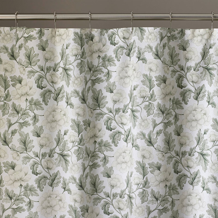 Elegant Floral Garment Washed Cotton Percale Shower Curtain