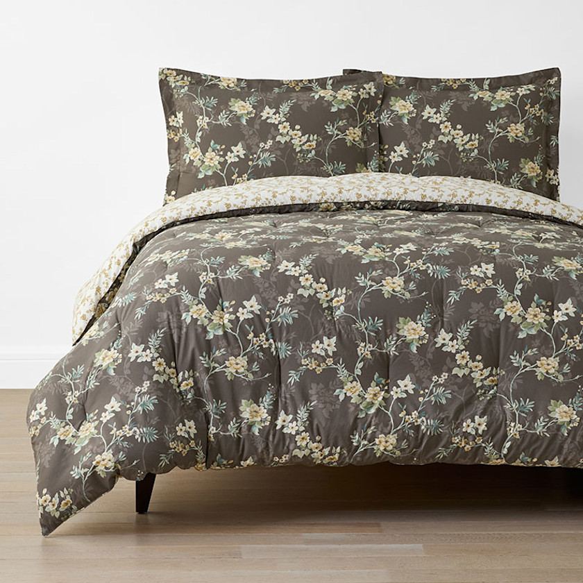 Charming Floral Garment Washed Cotton Percale Reversible Comforter Set