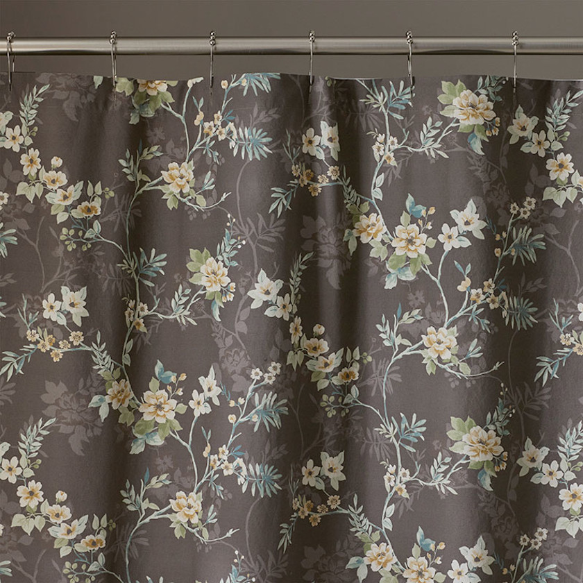 Charming Floral Garment Washed Cotton Percale Shower Curtain