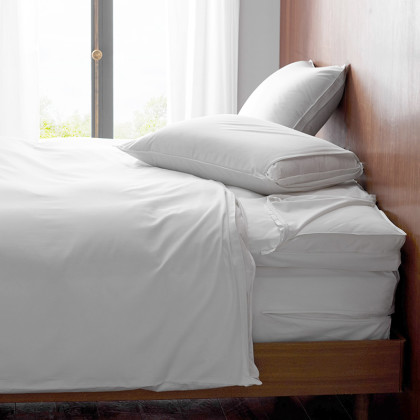 Organic Cotton Sateen Featherbed Protector - White, Cal King