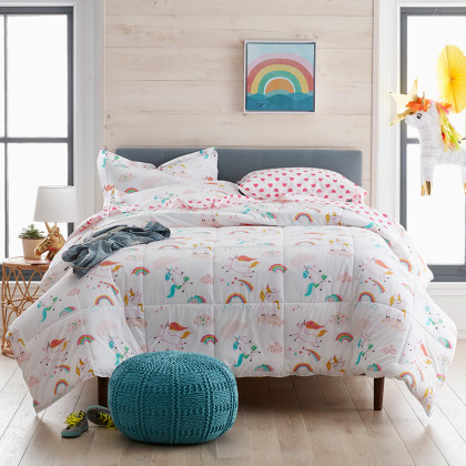 Playful Unicorn Classic Cool Organic Cotton Percale Comforter Set - Full/Queen