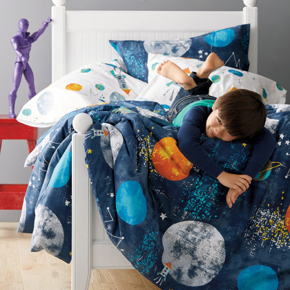 Space Travel Classic Cool Organic Cotton Percale Duvet Cover Set - Multi, Twin/Twin XL