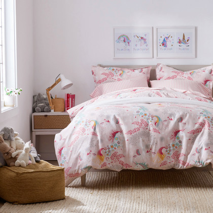 Fancy Unicorns Classic Cool Organic Cotton Percale Pillowcase Set - Pink Multi, Standard