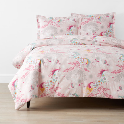 Fancy Unicorns Classic Cool Organic Cotton Percale Duvet Cover Set