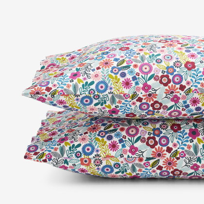Joyful Mini Flower Classic Cool Organic Cotton Percale Pillowcase Set