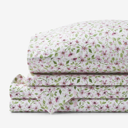 Lilah's Floral Classic Cool Organic Cotton Percale Bed Sheet Set