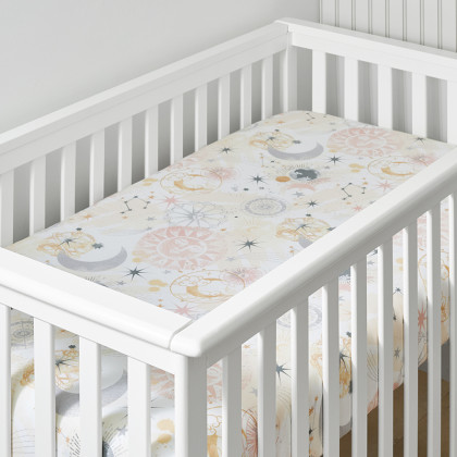 Celestial Classic Cool Organic Cotton Percale Fitted Crib Sheet - White Multi