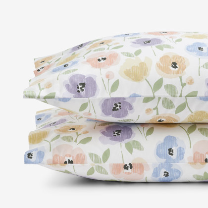 Pastel Poppies Classic Cool Organic Cotton Percale Pillowcases