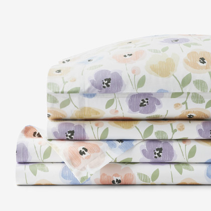 Pastel Poppies Classic Cool Organic Cotton Percale Bed Sheet Set
