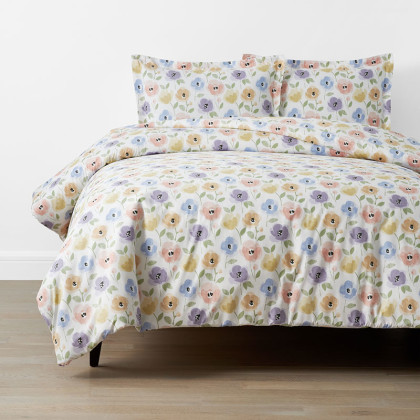 Pastel Poppies Classic Cool Organic Cotton Percale Duvet Cover Set