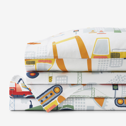 Construction Trucks Classic Cool Organic Cotton Percale Bed Sheet Set