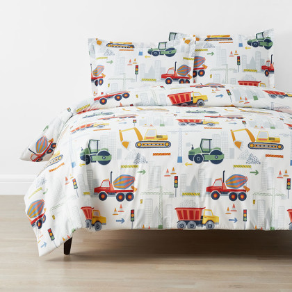 Construction Trucks Classic Cool Organic Cotton Percale Duvet Cover Set