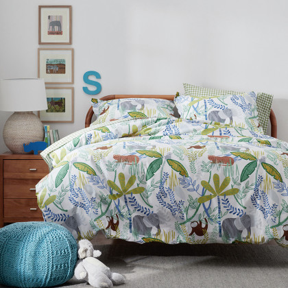 Jungle Classic Cool Organic Cotton Percale Bed Sheet Set - White Multi, Twin
