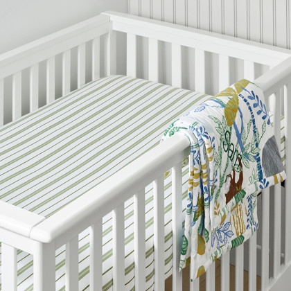 Jungle Classic Cool Organic Cotton Percale Quilted Reversible Sherpa Stroller Blanket - White