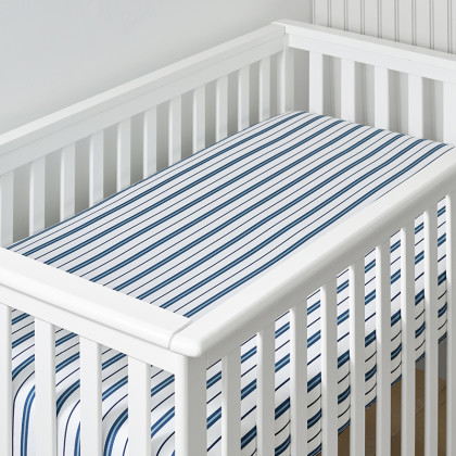 Vertical Stripes Classic Cool Organic Cotton Percale Fitted Crib Sheet - Blue