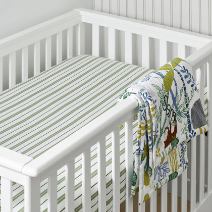 Vertical Stripes Classic Cool Organic Cotton Percale Fitted Crib Sheet - Moss