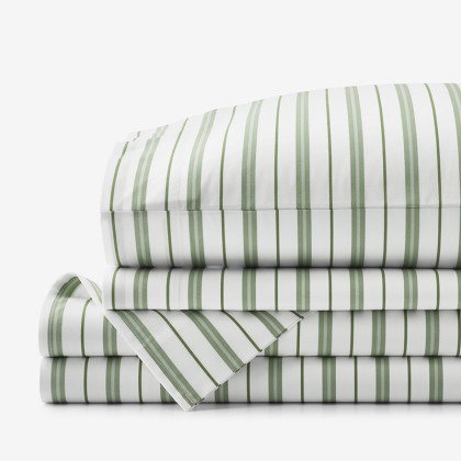 Vertical Stripes Classic Cool Organic Cotton Percale Bed Sheet Set