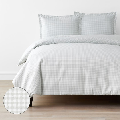 Ditsy Gingham Classic Cool Organic Cotton Percale Duvet Cover Set