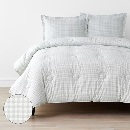 Ditsy Gingham Classic Cool Organic Cotton Percale Comforter Set
