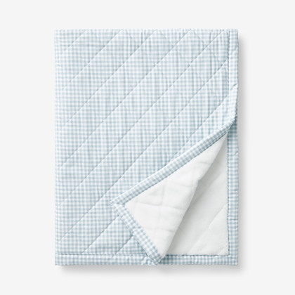 Ditsy Gingham Classic Cool Organic Cotton Percale Quilted Reversible Sherpa Stroller Blanket - Blue